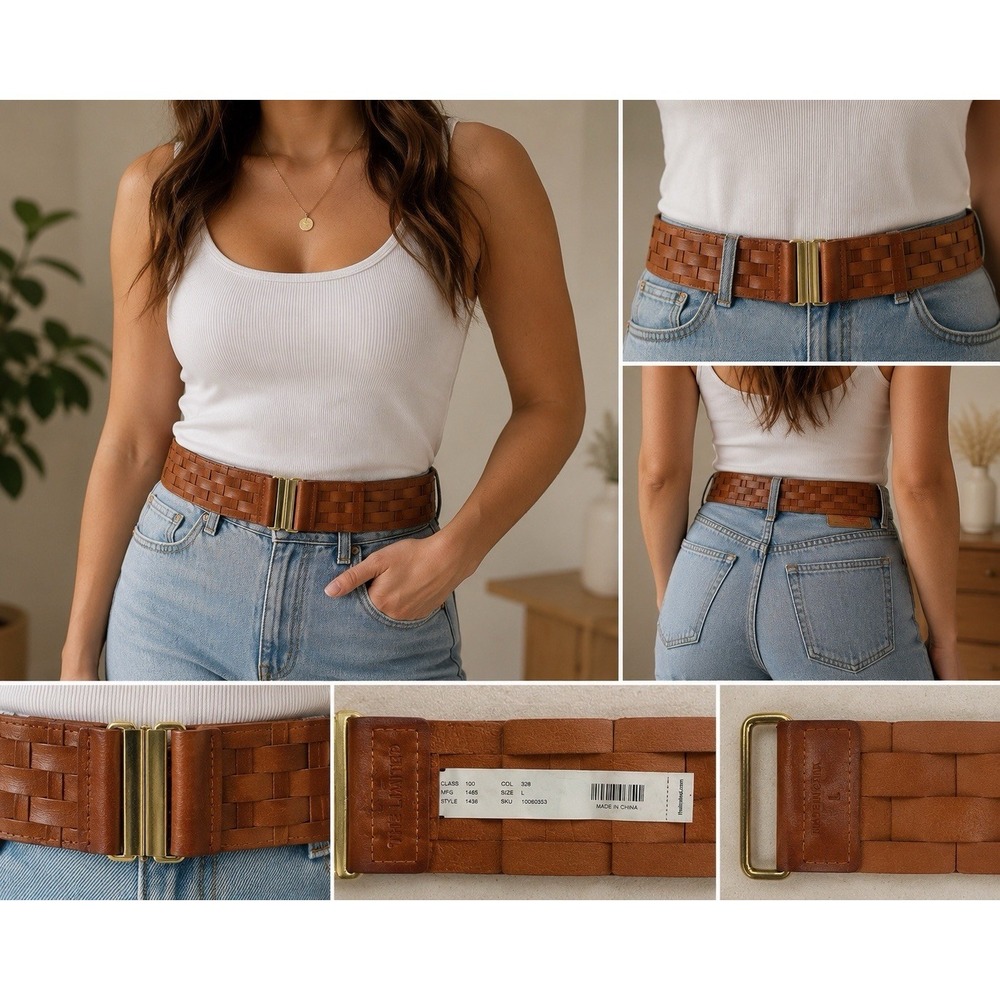 The Limited Woven Brown Belt‎ Size Large Wide Boho Gold Clasp Waist Belt